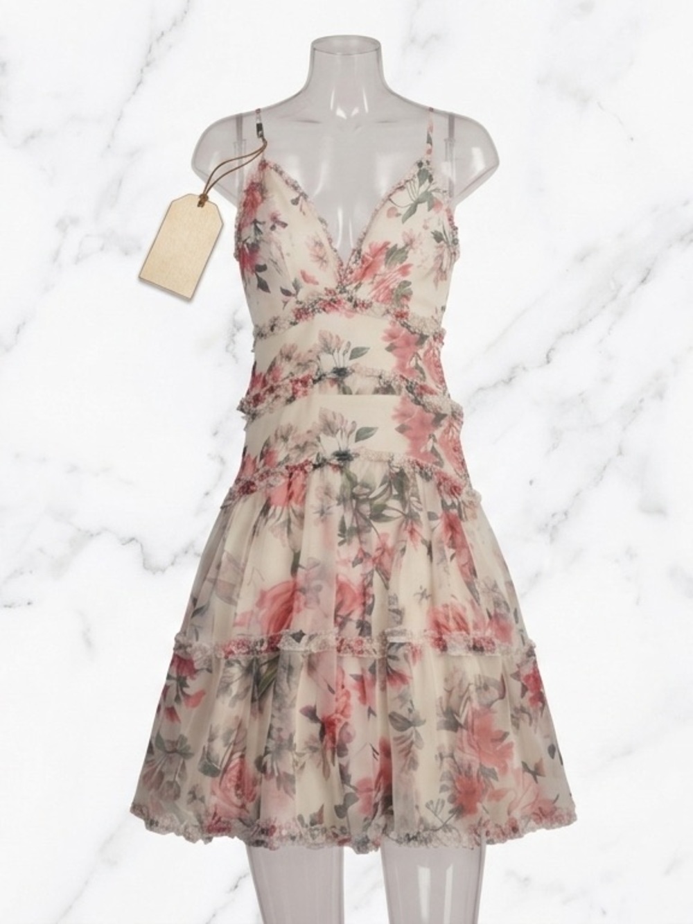 Windsor Floral Chiffon Skater Dress Extra Small XS NWT Tiered Ruffle Mini Spring